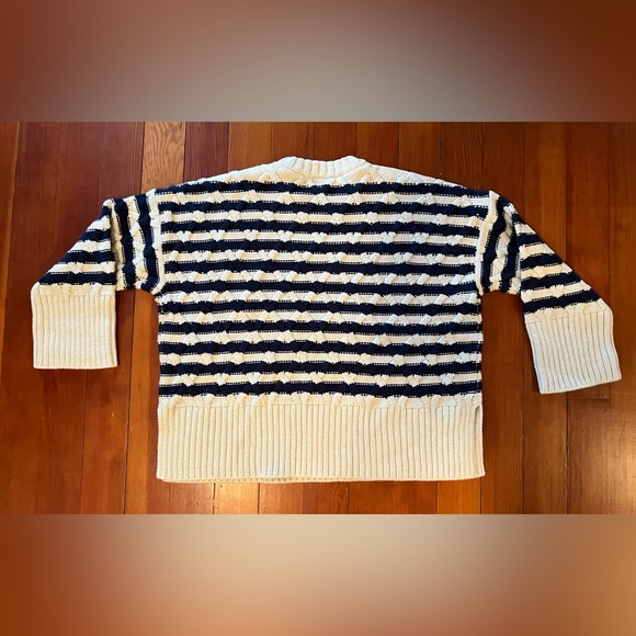 NWOT Madewell Cable-Knit Oversized Sweater in Stripe - Medium - Ivory and Navy - Picture 10 of 10